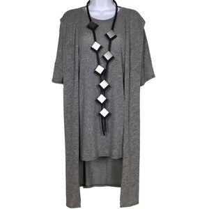 Long Gray Tunic Attached Faux Cardigan by NYTT